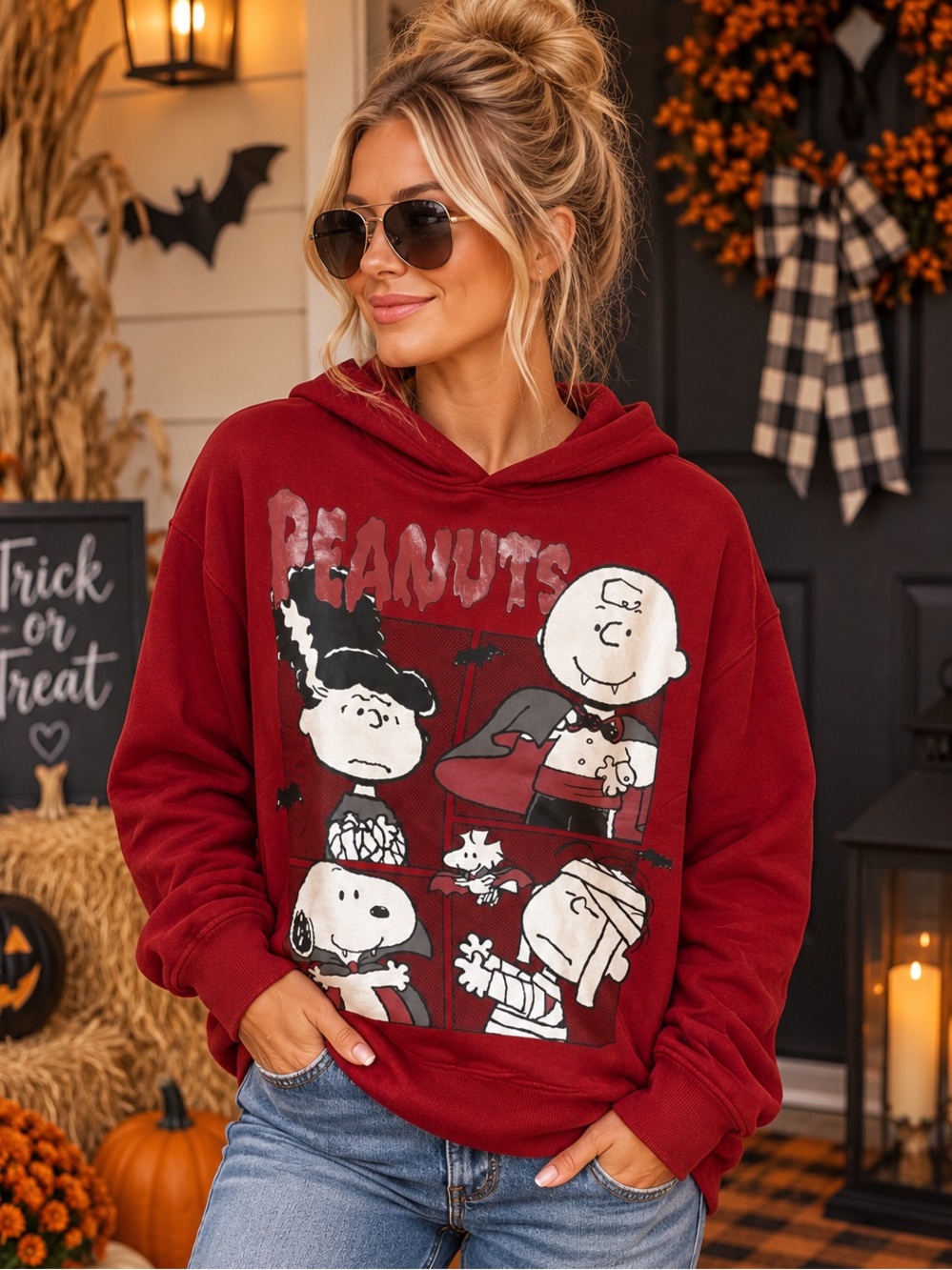NWT Peanuts Maroon Graphic Halloween Hoodie